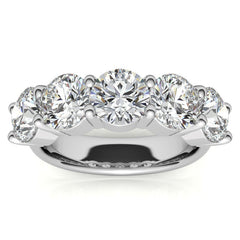 5-Stone 6mm Round Brilliant Moissanite Shared-Prong Ring 3.75ct