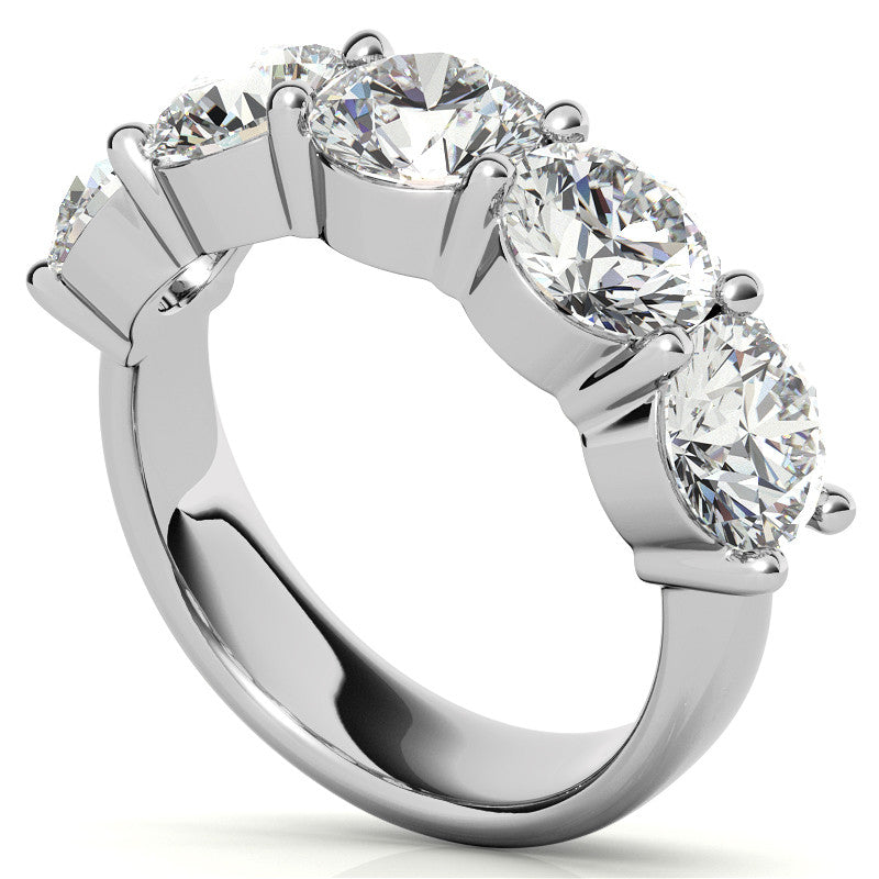 5-Stone 6mm Round Brilliant Moissanite Shared-Prong Ring 3.75ct