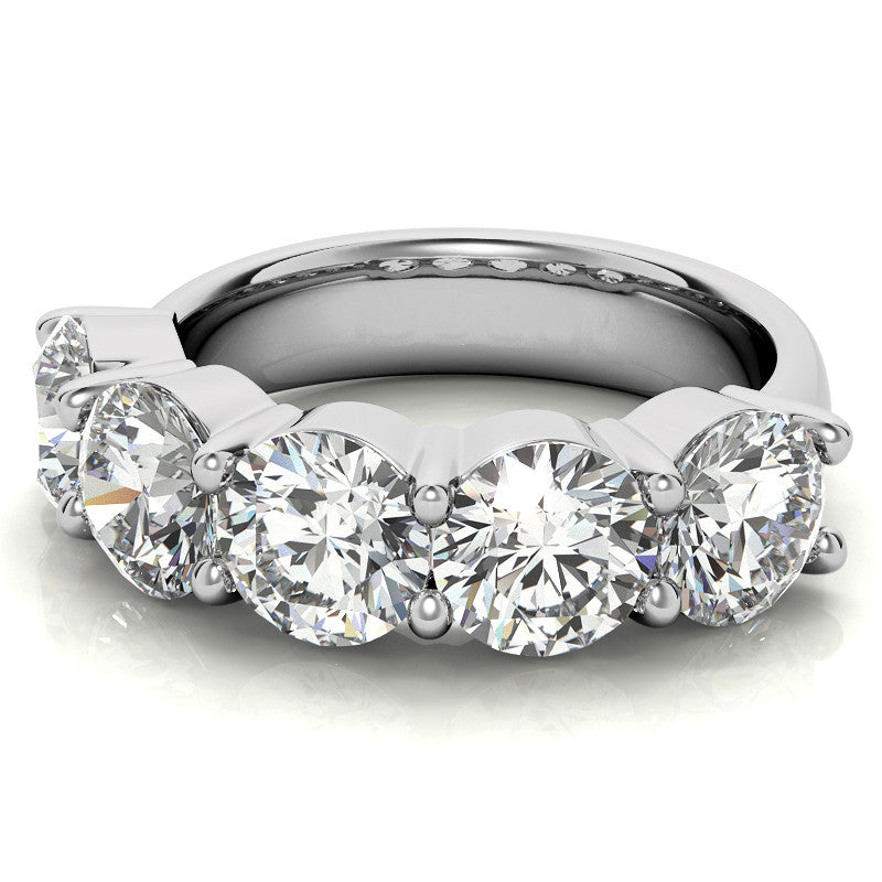 5-Stone 6mm Round Brilliant Moissanite Shared-Prong Ring 3.75ct