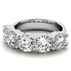 5-Stone 6mm Round Brilliant Moissanite Shared-Prong Ring 3.75ct