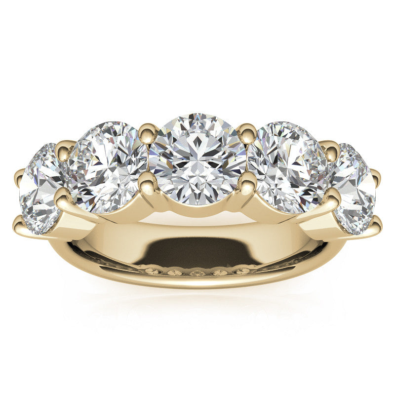 5-Stone 6mm Round Brilliant Moissanite Shared-Prong Ring 3.75ct