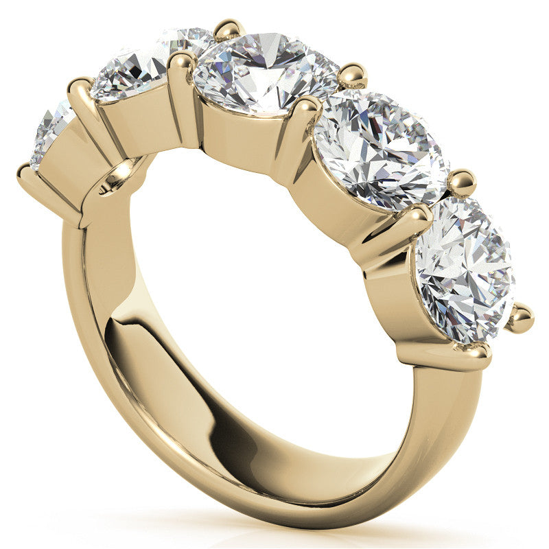 5-Stone 6mm Round Brilliant Moissanite Shared-Prong Ring 3.75ct