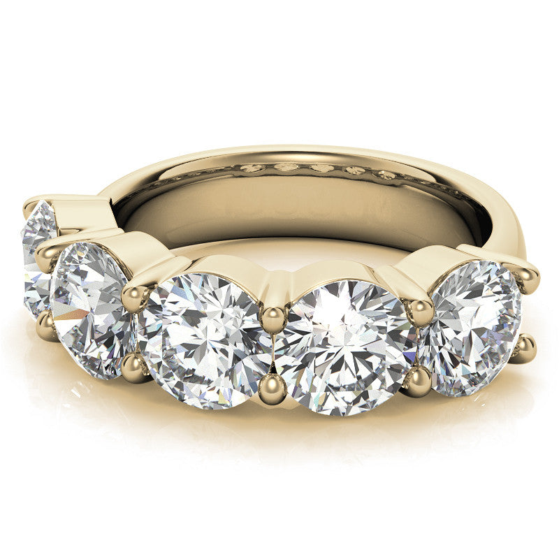 5-Stone 6mm Round Brilliant Moissanite Shared-Prong Ring 3.75ct