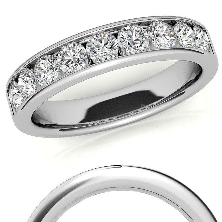 9-Stone 3mm Round Channel Moissanite Anniversary Ring 0.90ct