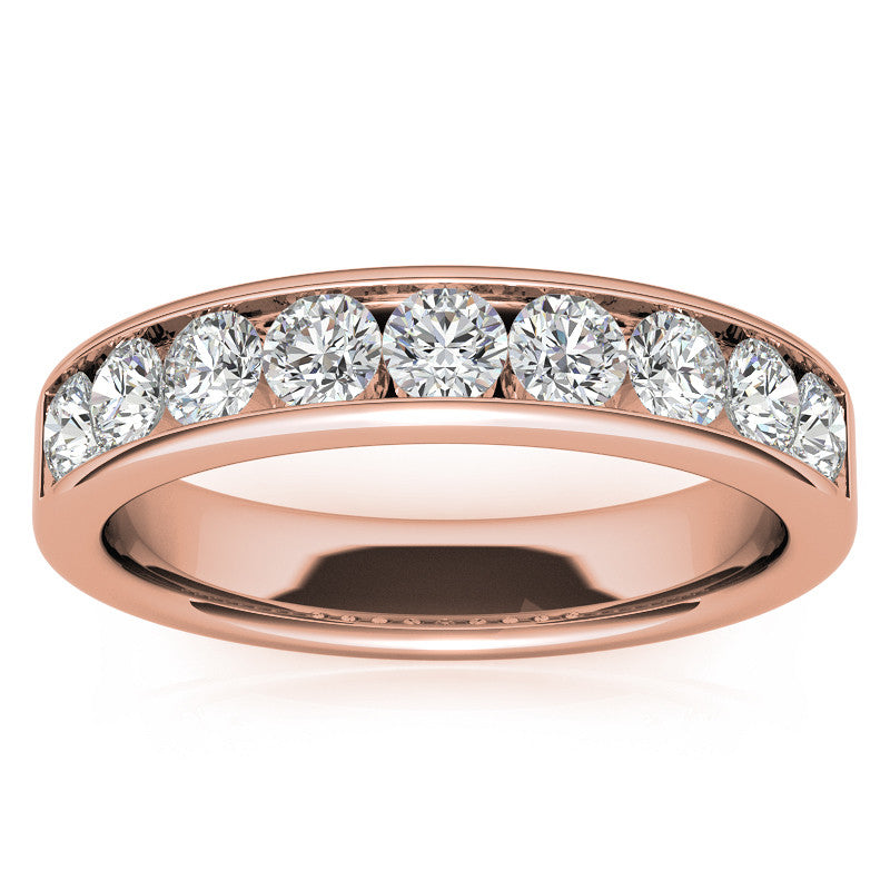 9-Stone 3mm Round Channel Moissanite Anniversary Ring 0.90ct