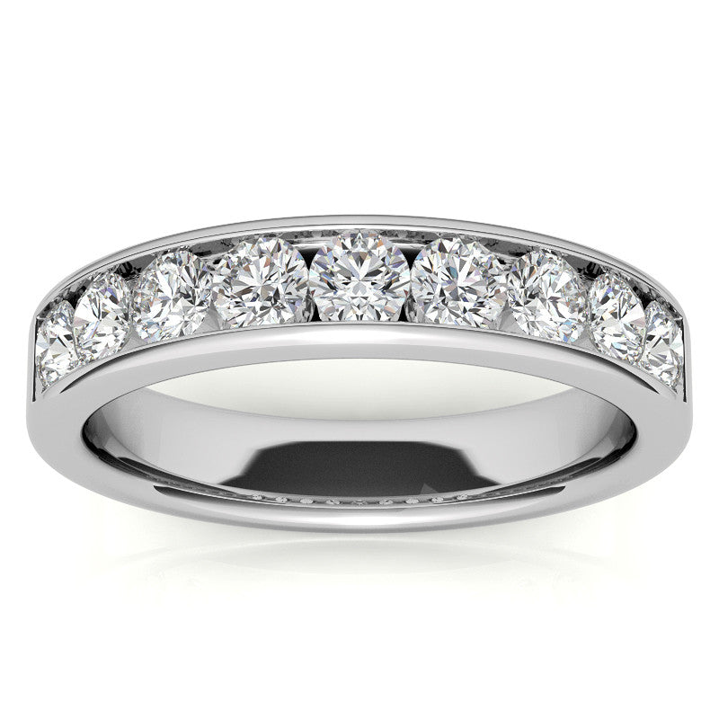 9-Stone 3mm Round Channel Moissanite Anniversary Ring 0.90ct
