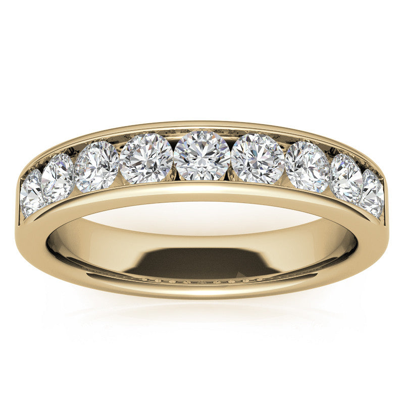 9-Stone 3mm Round Channel Moissanite Anniversary Ring 0.90ct