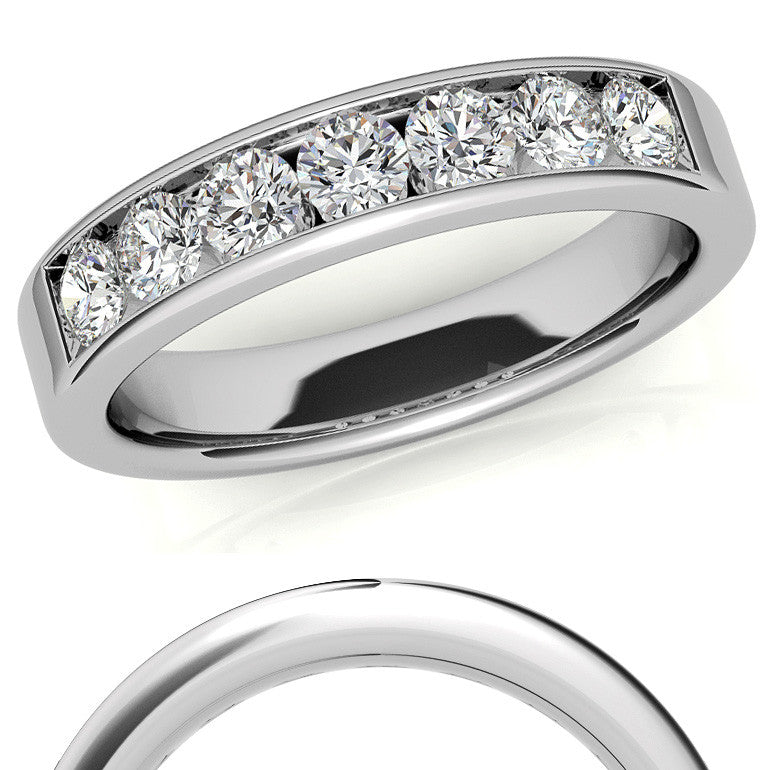 7-Stone 3mm Round Channel Moissanite Anniversary Ring 0.70ct