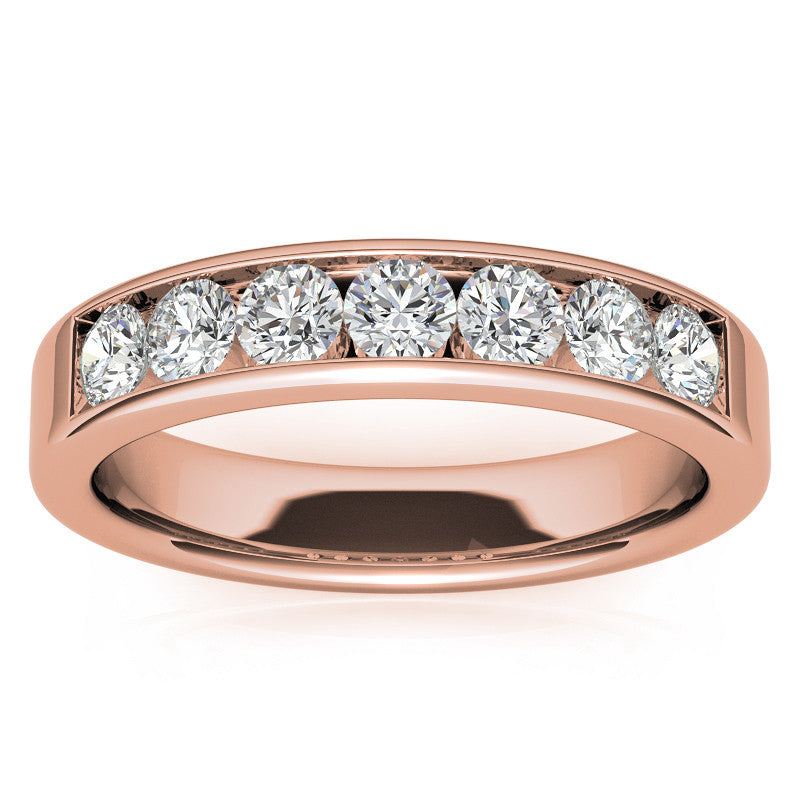 7-Stone 3mm Round Channel Moissanite Anniversary Ring 0.70ct
