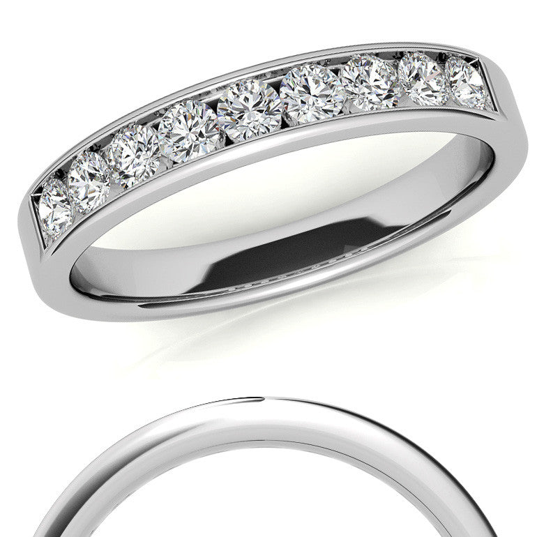 2.5mm 9-Stone Round Brilliant Moissanite Channel Anniversary Ring, 0.54ct