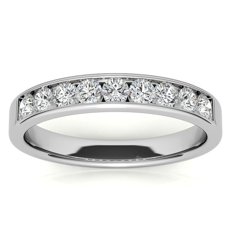 2.5mm 9-Stone Round Brilliant Moissanite Channel Anniversary Ring, 0.54ct