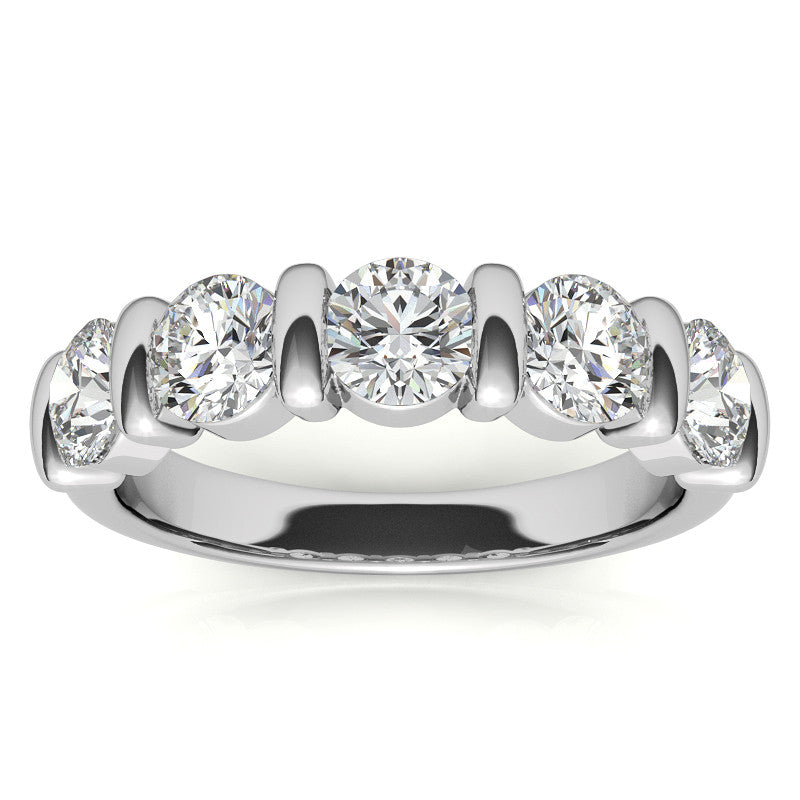 4.5mm Round Brilliant Moissanite Bar Anniversary Ring, 1.65ct
