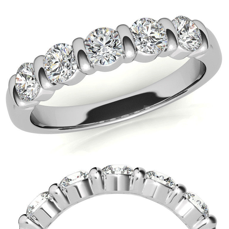 3.5mm Round Brilliant Moissanite Bar Anniversary Ring, 0.75ct
