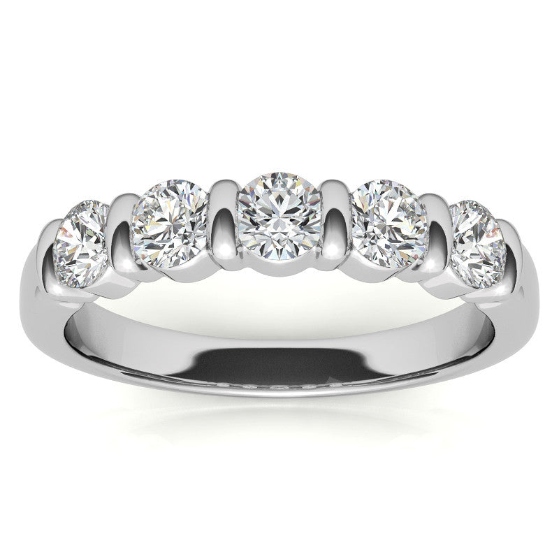 3.5mm Round Brilliant Moissanite Bar Anniversary Ring, 0.75ct