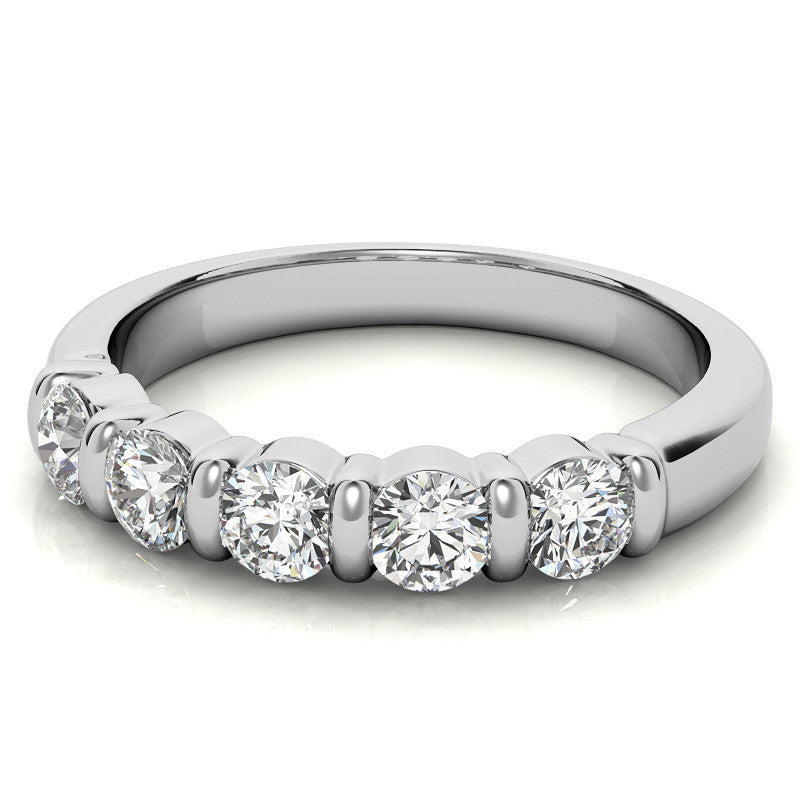 3.5mm Round Brilliant Moissanite Bar Anniversary Ring, 0.75ct