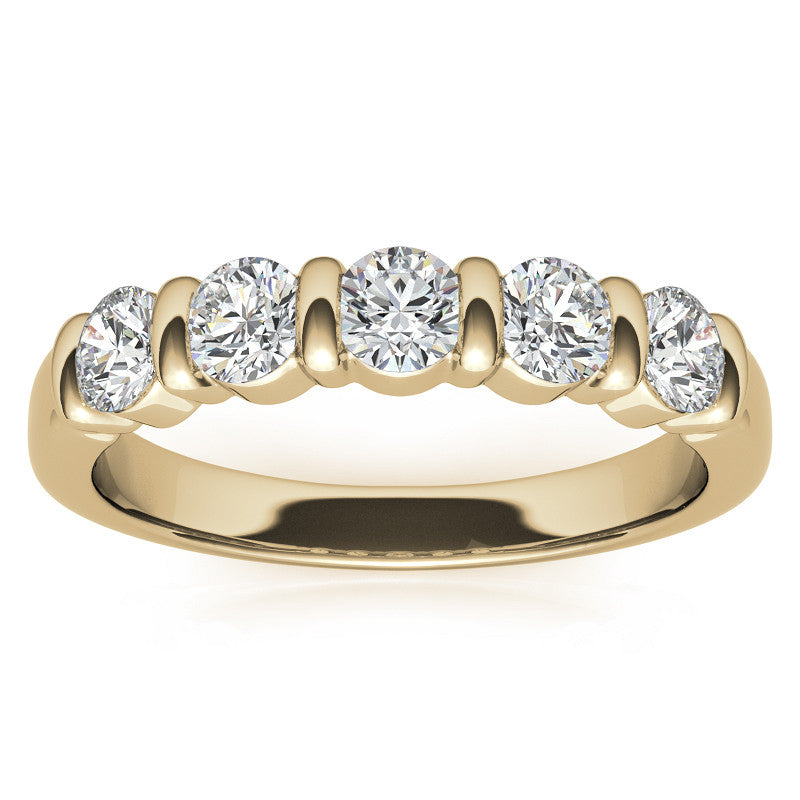 3.5mm Round Brilliant Moissanite Bar Anniversary Ring, 0.75ct