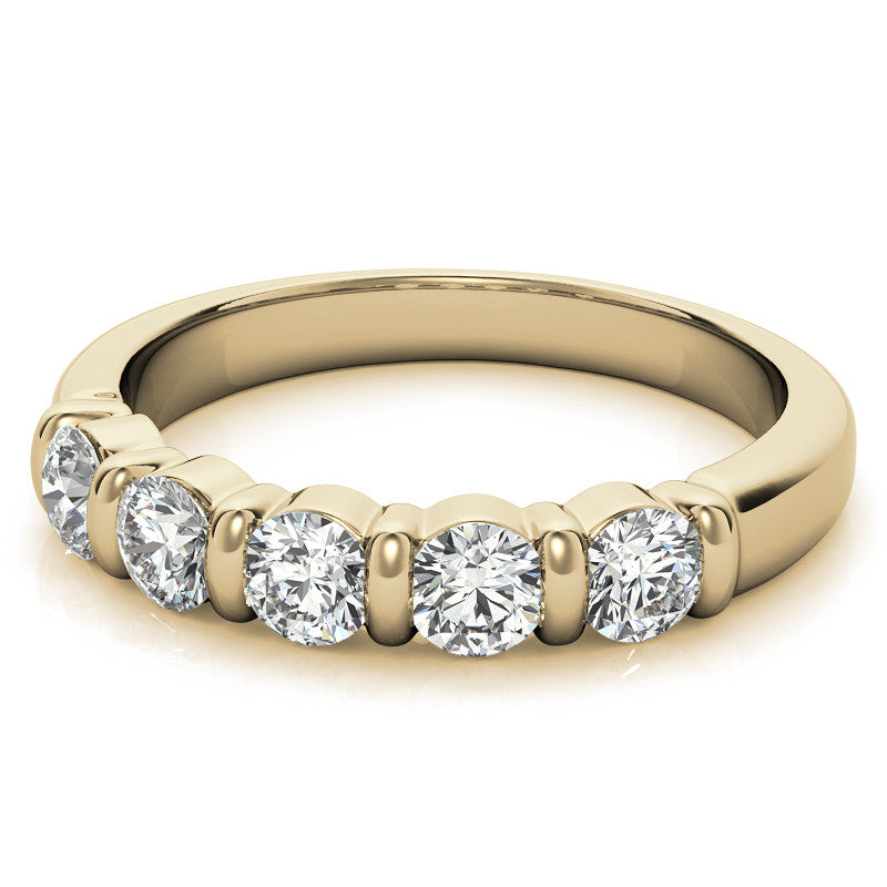 3.5mm Round Brilliant Moissanite Bar Anniversary Ring, 0.75ct