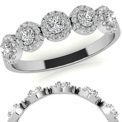 5-Stone Round Brilliant Moissanite Halo Wedding Band
