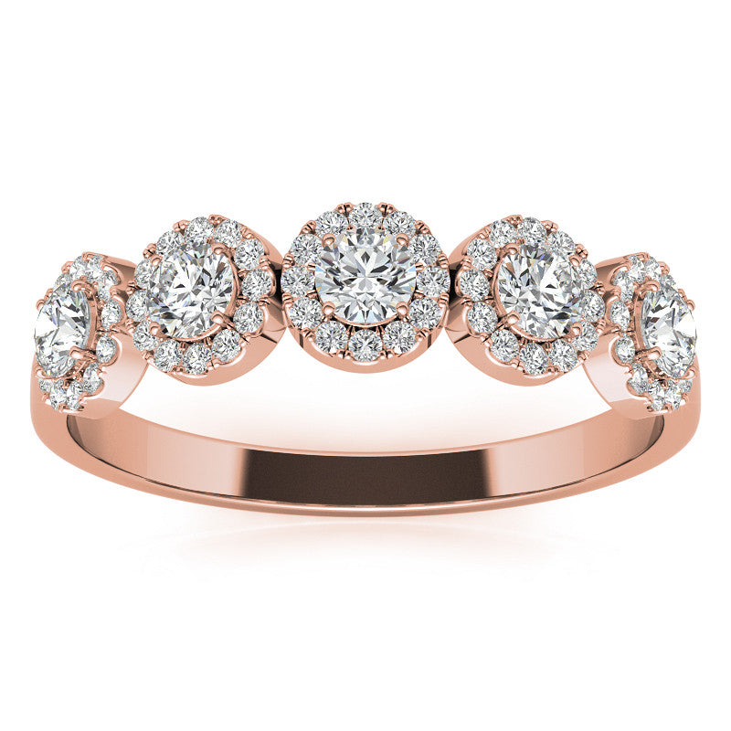 5-Stone Round Brilliant Moissanite Halo Wedding Band