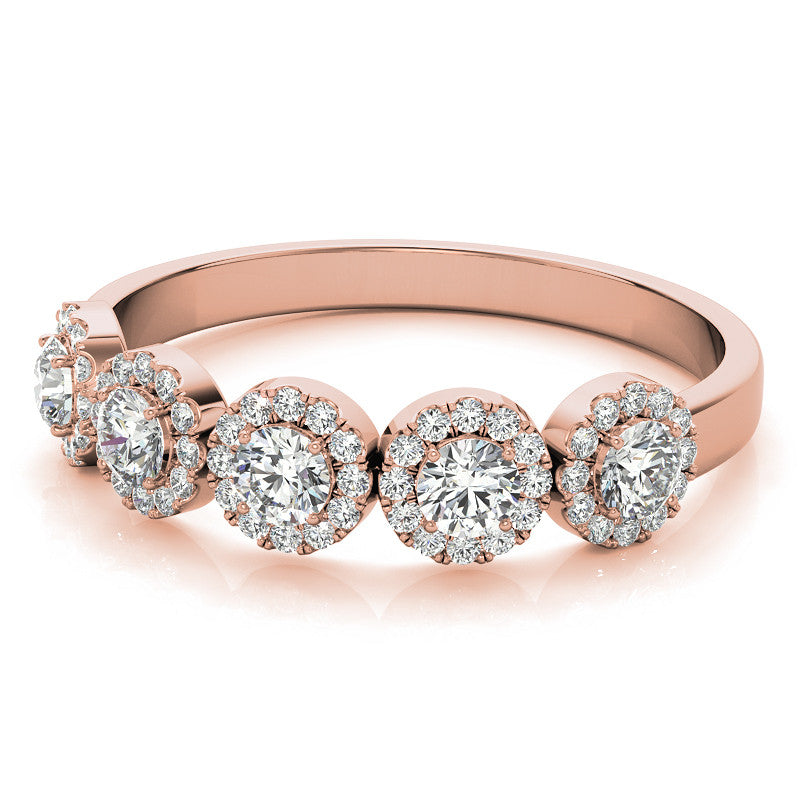 5-Stone Round Brilliant Moissanite Halo Wedding Band