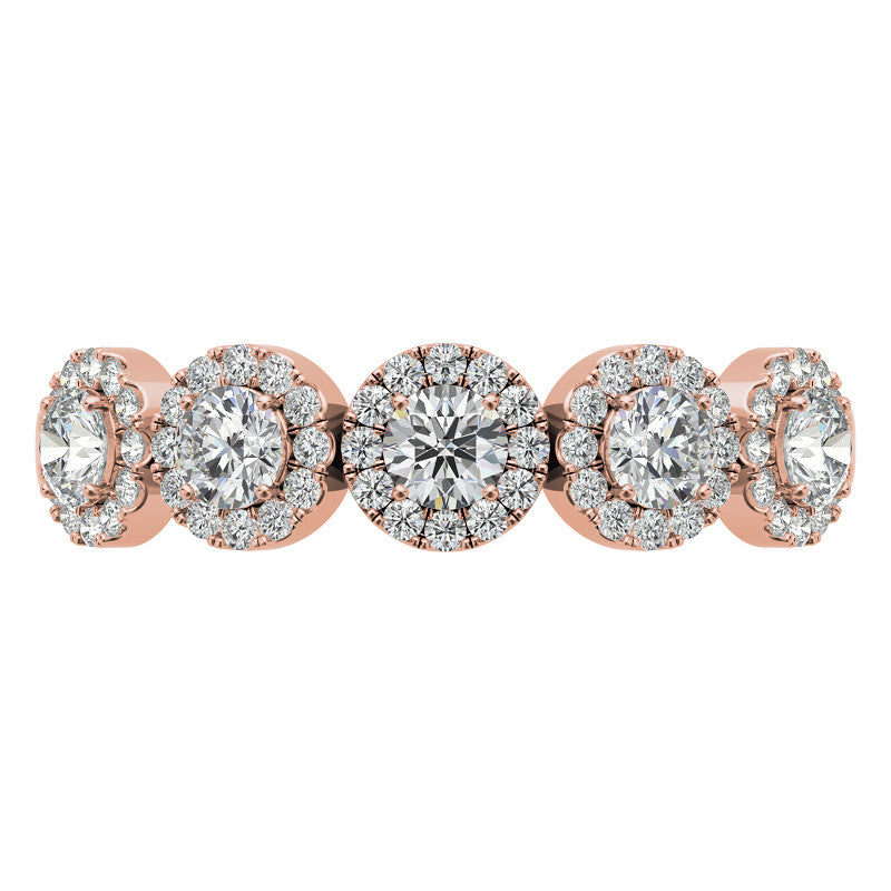 5-Stone Round Brilliant Moissanite Halo Wedding Band
