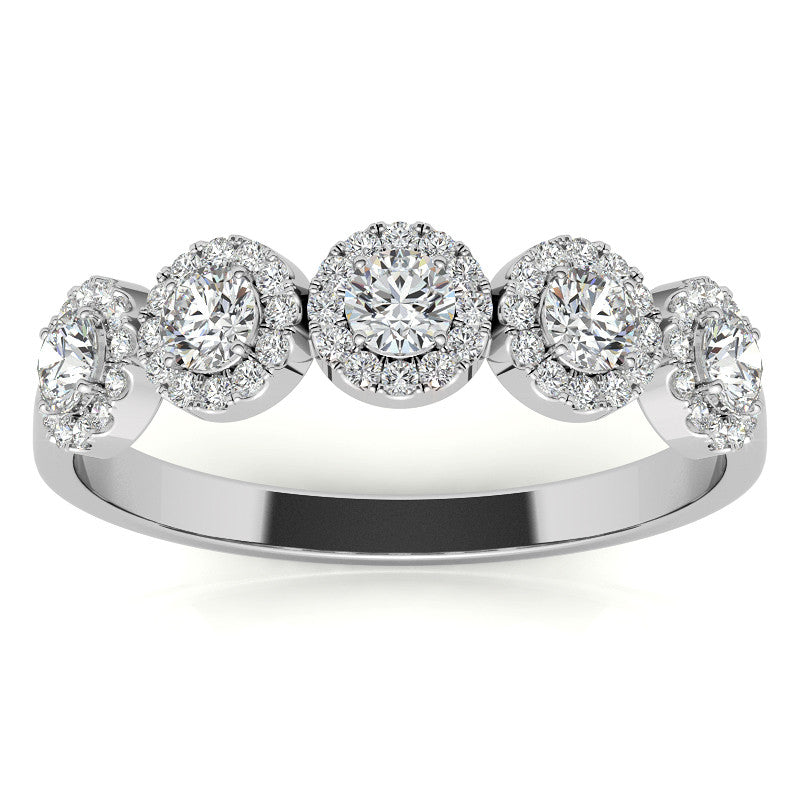 5-Stone Round Brilliant Moissanite Halo Wedding Band