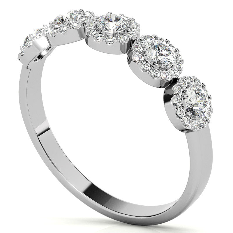 5-Stone Round Brilliant Moissanite Halo Wedding Band