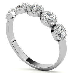 5-Stone Round Brilliant Moissanite Halo Wedding Band