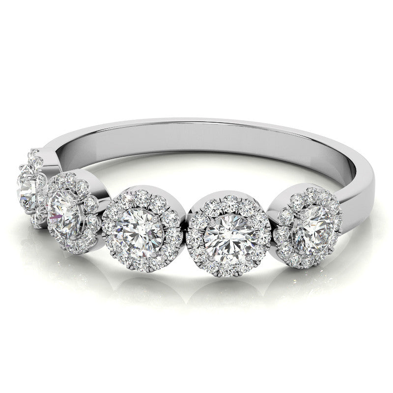 5-Stone Round Brilliant Moissanite Halo Wedding Band