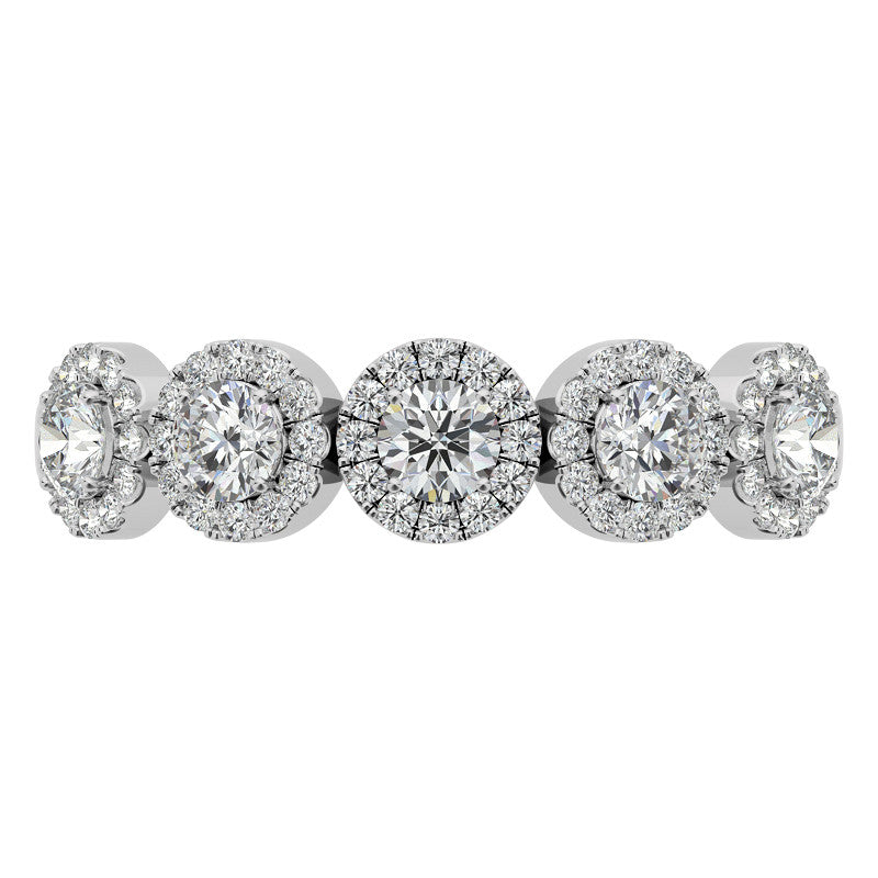 5-Stone Round Brilliant Moissanite Halo Wedding Band