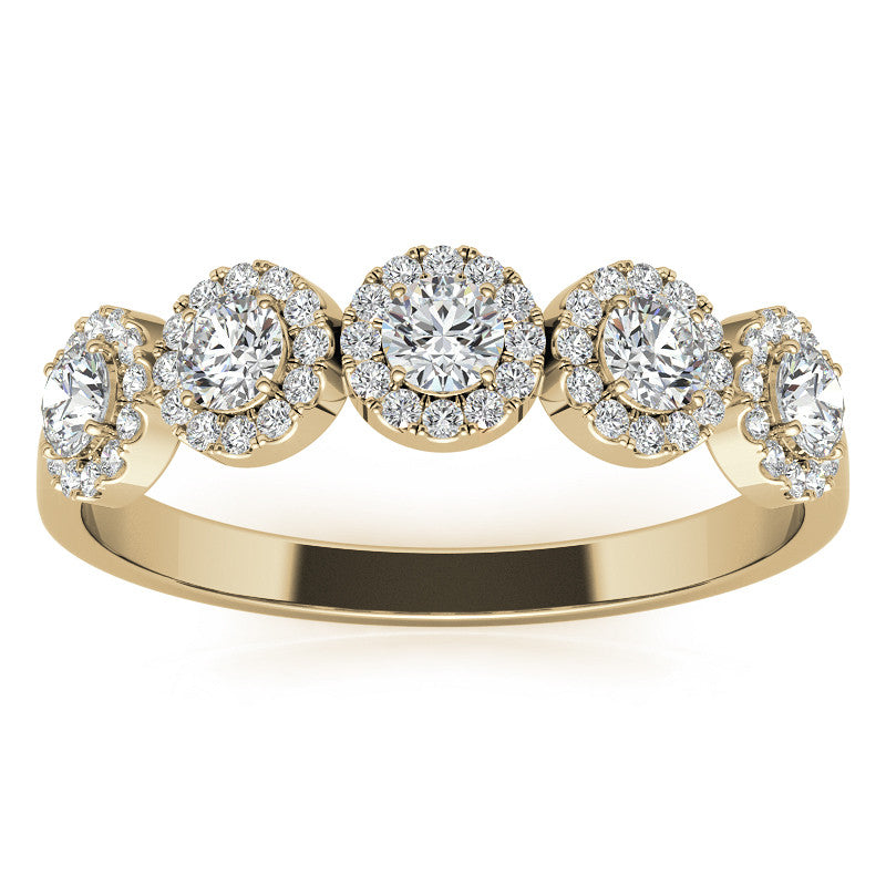 5-Stone Round Brilliant Moissanite Halo Wedding Band