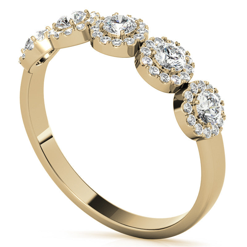 5-Stone Round Brilliant Moissanite Halo Wedding Band