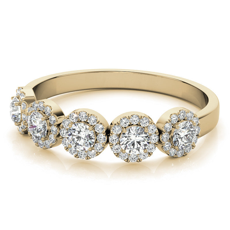 5-Stone Round Brilliant Moissanite Halo Wedding Band