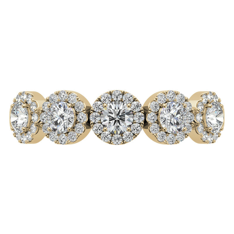 5-Stone Round Brilliant Moissanite Halo Wedding Band