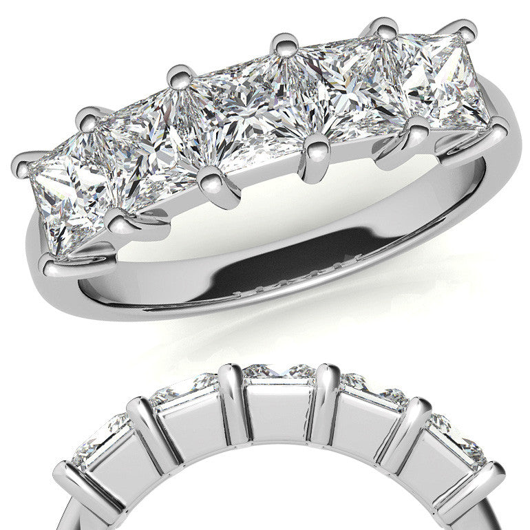 4mm 5-Stone Princess cut Moissanite Anniversary Band