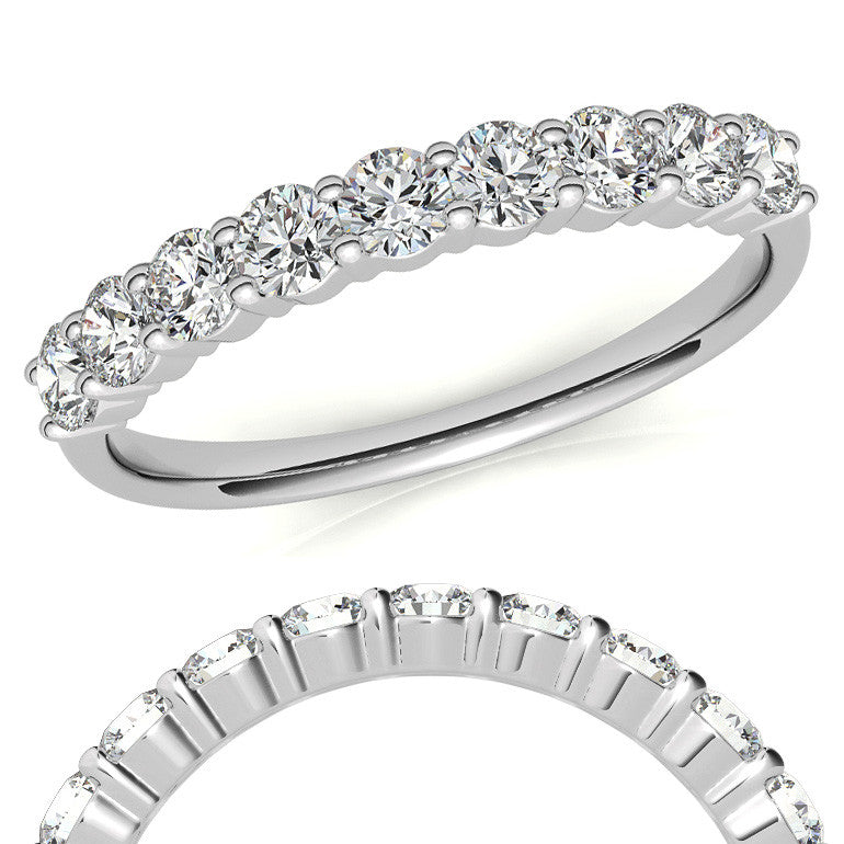 2.7mm 9-Stone Round Brilliant Moissanite Shared Prong Anniversary Band - 0.72ct