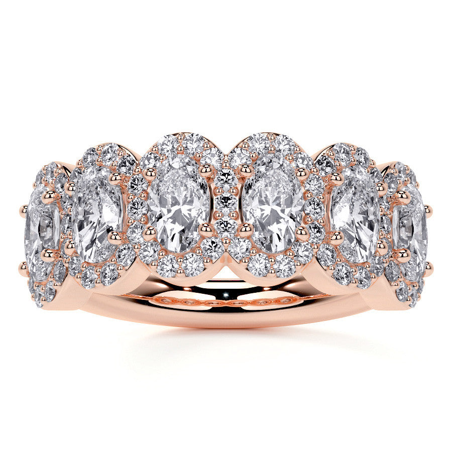 6-Stone 5x3mm Oval Moissanite Halo Anniversary Ring
