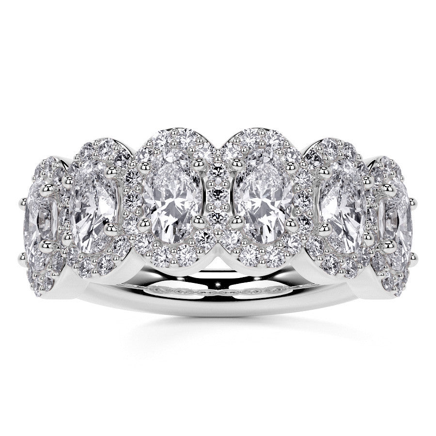 6-Stone 5x3mm Oval Moissanite Halo Anniversary Ring