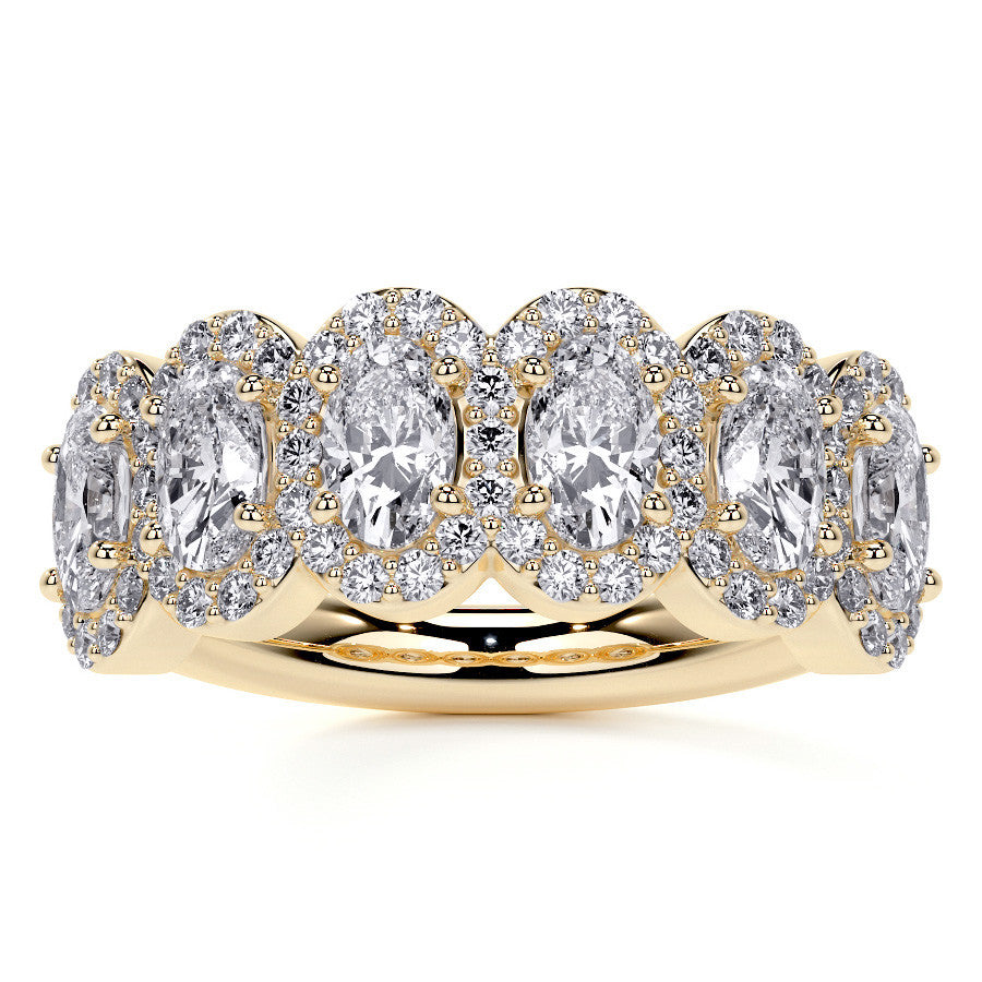 6-Stone 5x3mm Oval Moissanite Halo Anniversary Ring