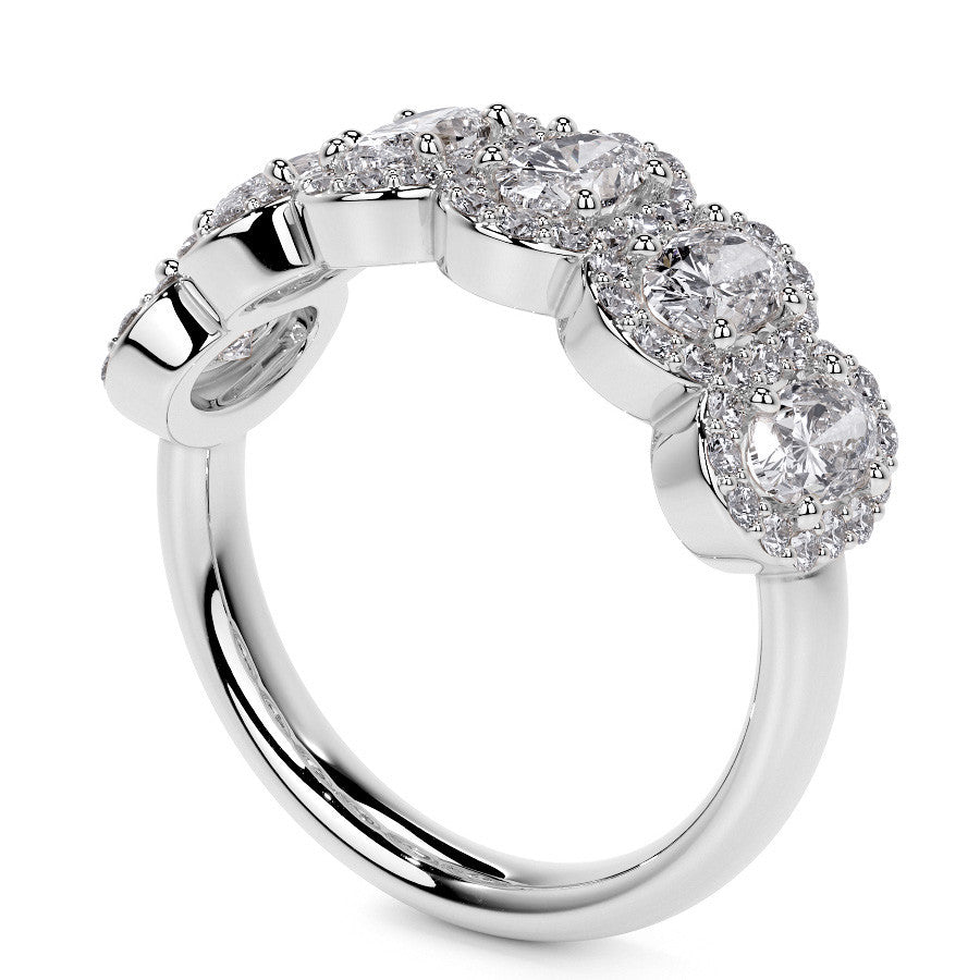 6-Stone 5x3mm Oval Moissanite Halo Anniversary Ring