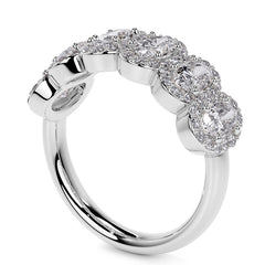 6-Stone 5x3mm Oval Moissanite Halo Anniversary Ring
