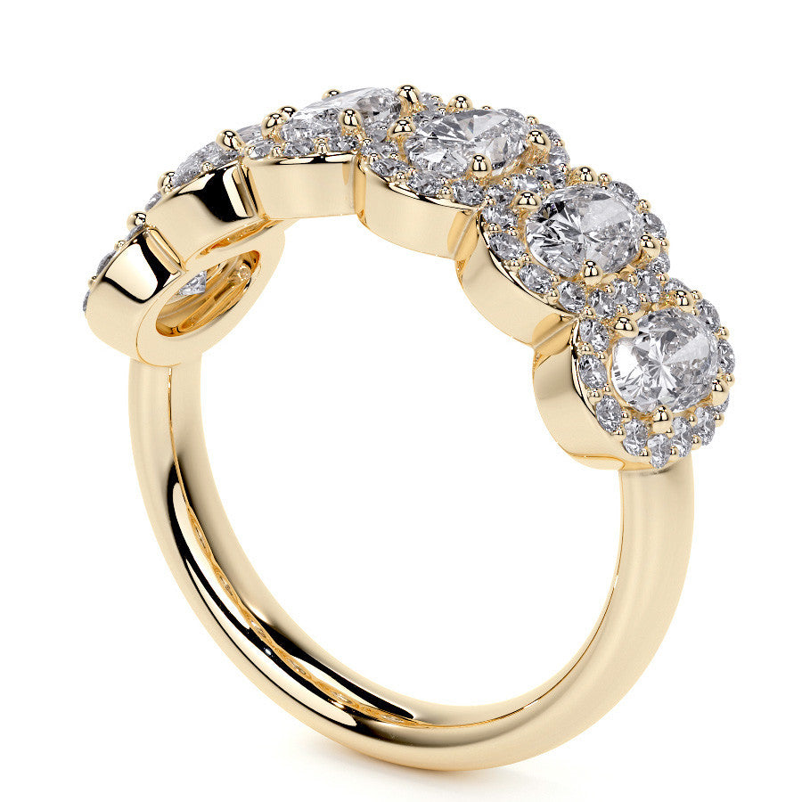 6-Stone 5x3mm Oval Moissanite Halo Anniversary Ring