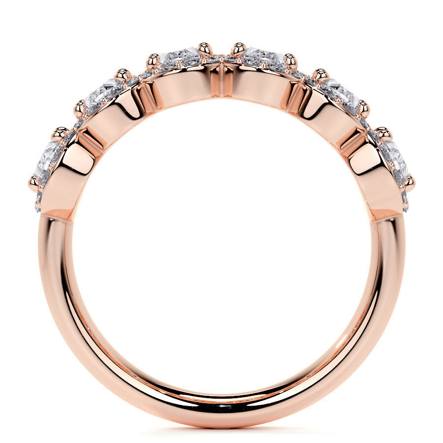 6-Stone 5x3mm Oval Moissanite Halo Anniversary Ring