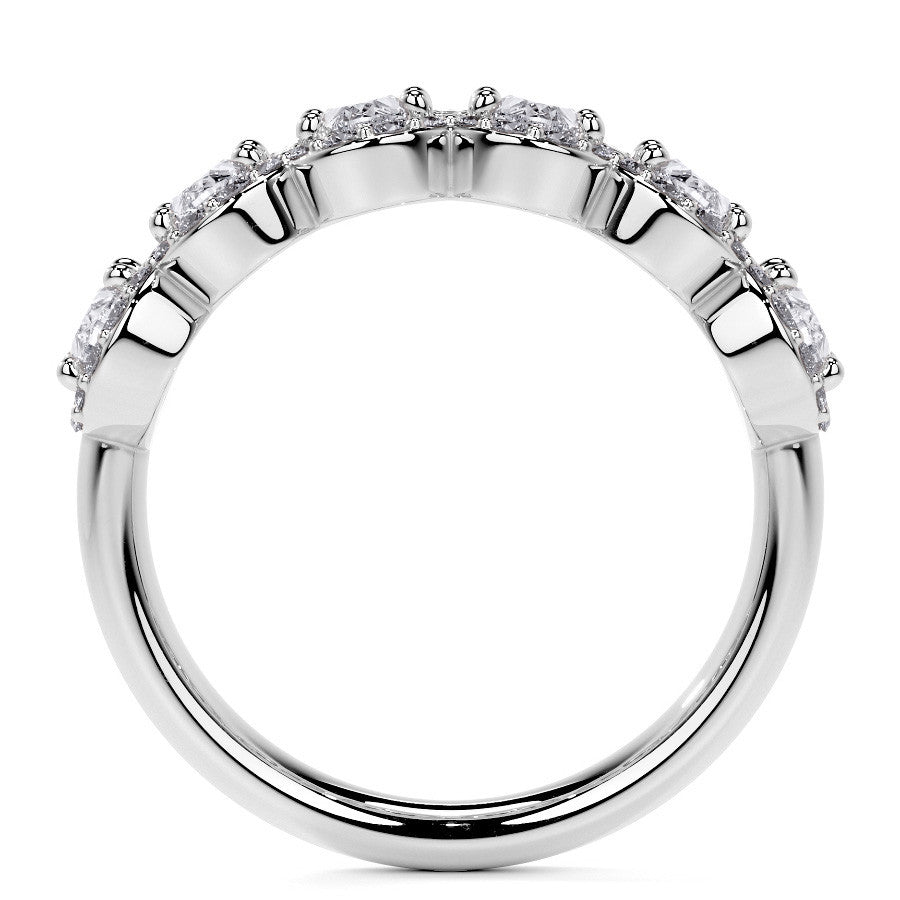 6-Stone 5x3mm Oval Moissanite Halo Anniversary Ring