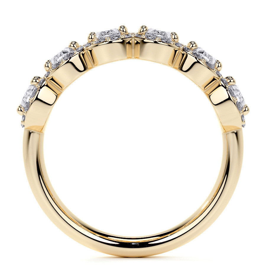6-Stone 5x3mm Oval Moissanite Halo Anniversary Ring