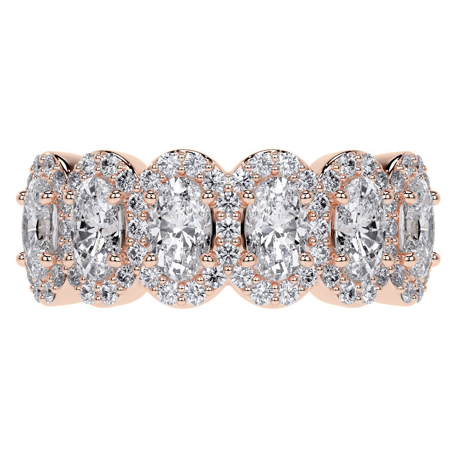 6-Stone 5x3mm Oval Moissanite Halo Anniversary Ring