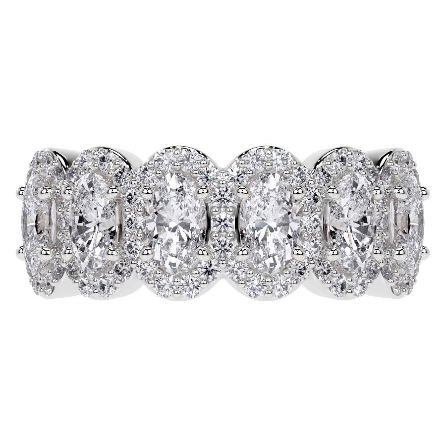 6-Stone 5x3mm Oval Moissanite Halo Anniversary Ring