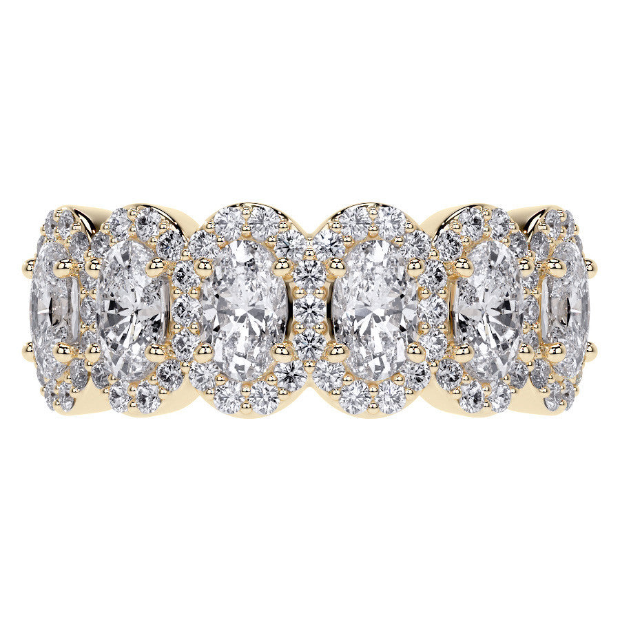 6-Stone 5x3mm Oval Moissanite Halo Anniversary Ring