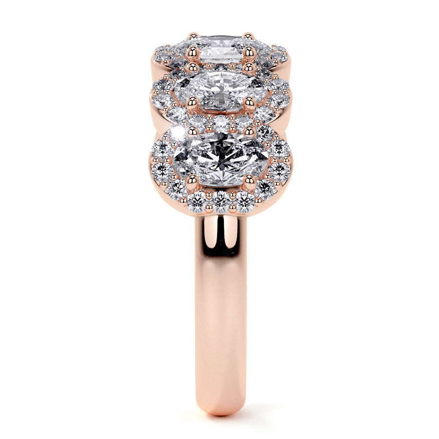6-Stone 5x3mm Oval Moissanite Halo Anniversary Ring