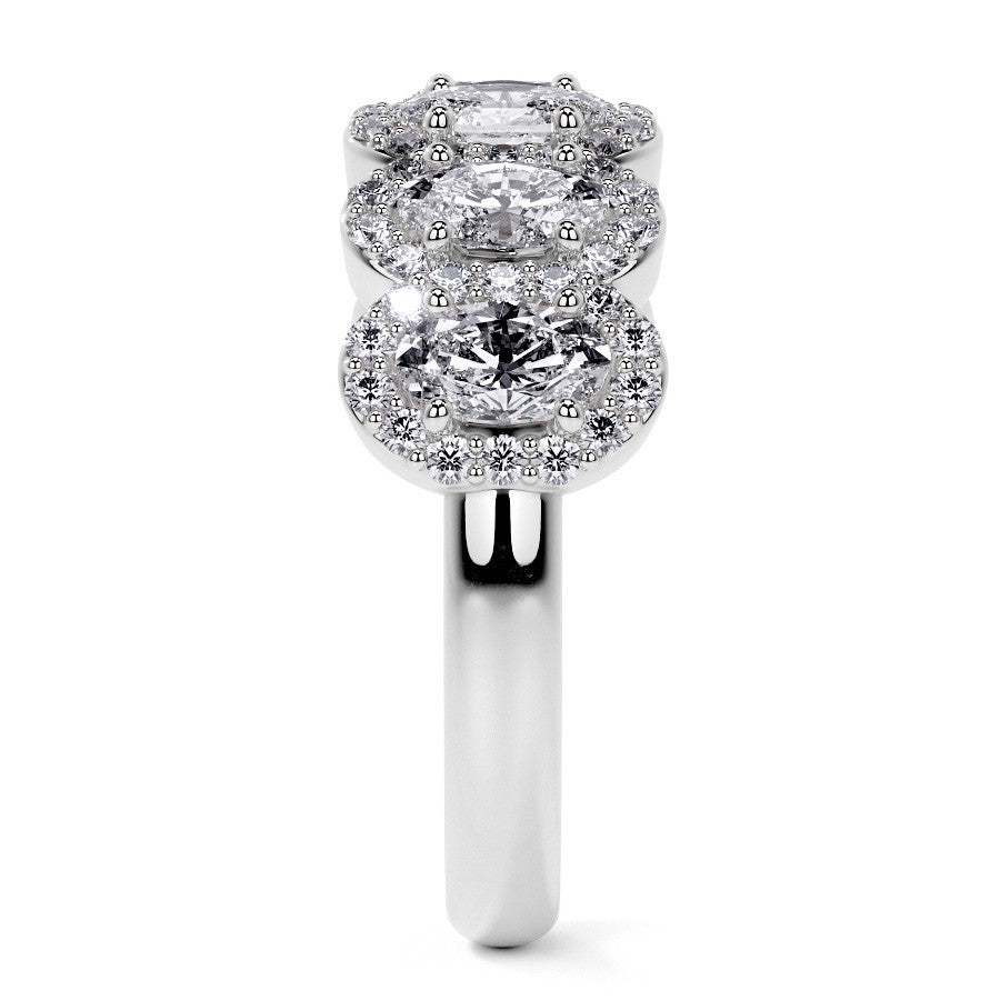 6-Stone 5x3mm Oval Moissanite Halo Anniversary Ring